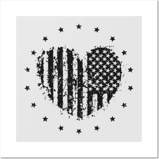 Star-Spangled Splatter: Patriotic Flag and Heart Shaped Design Posters and Art